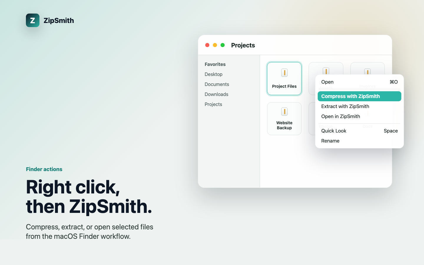 ZipSmith Finder actions