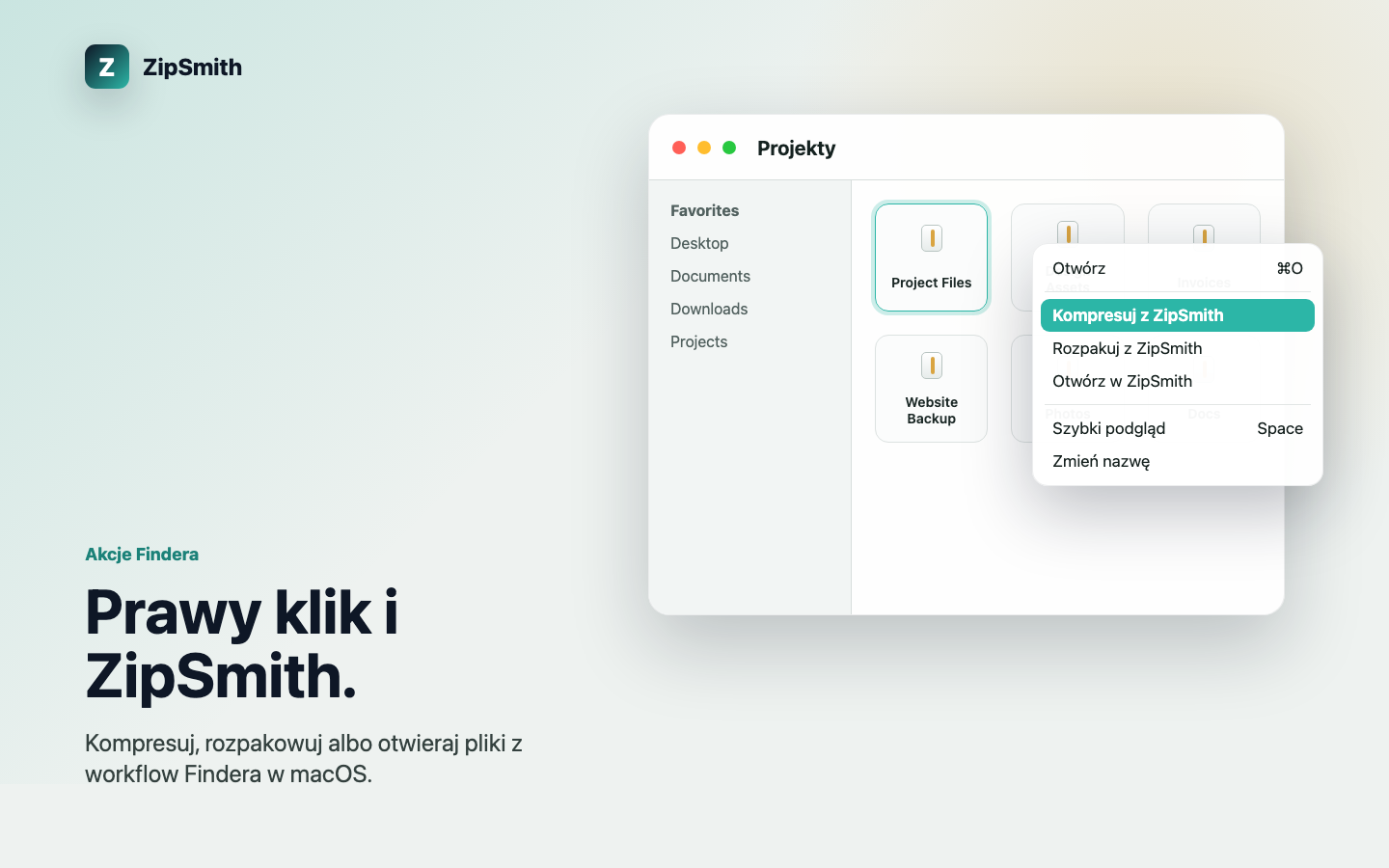 Akcje ZipSmith w Finderze